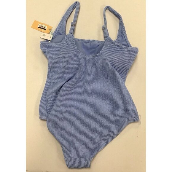 Kona Sol Light Baby Blue Pucker Textured One Piece Swimsuit M 🩵 - Picture 2 of 3
